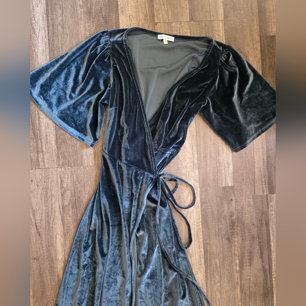 BALTIC BORN KATELYN VELVET MAXI WRAP DRESS BLUE SHIRT SLEEVE KIMONO Wedding Y2k - Picture 8 of 14
